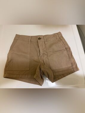 High-Waist Tan Utility Shorts with Front Patch Pockets